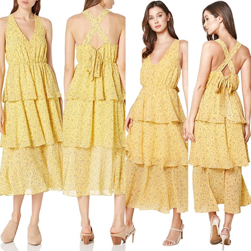 💛🌷yellow tiered midi dress